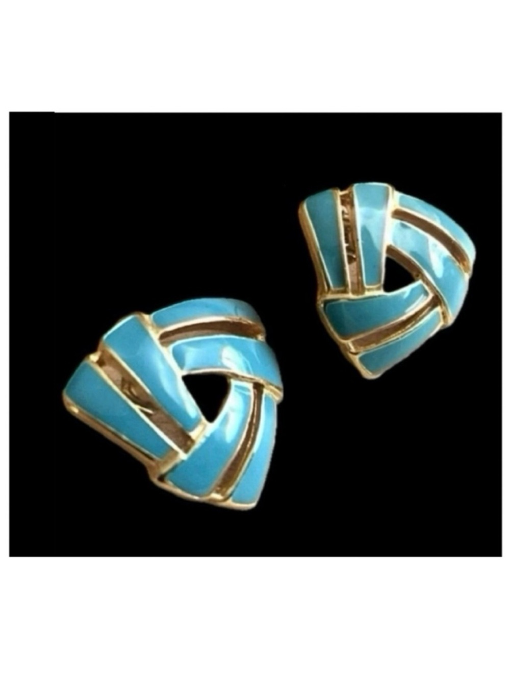 Vintage Enameled Earrings in Blue Gold Woven Design
